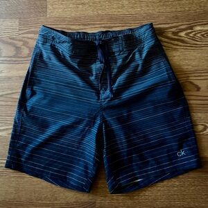 Men’s Calvin Klein Navy Striped Swim Trunks Shorts Size Small